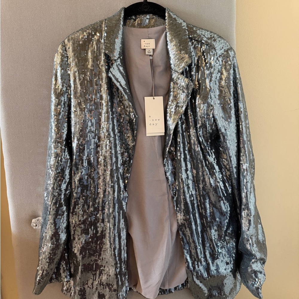 a new day Shimmering Silver Sequin Blazer